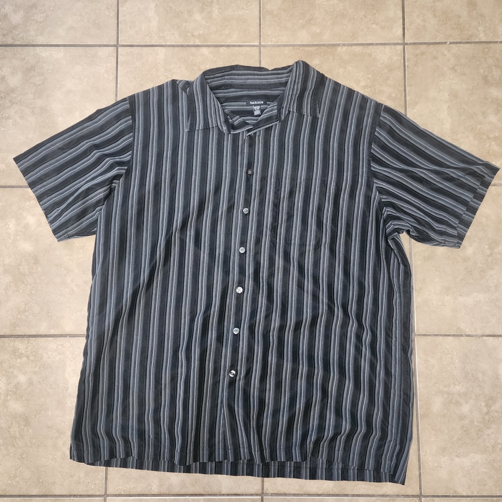 Van Heusen Men's Black and Gray Striped Button-Down Shirt